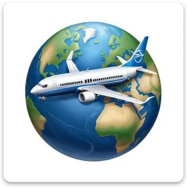 Boeing 737 airplane flying around the world with the Earth below sticker