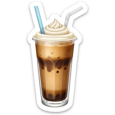 aesthetic iced coffee inside glass cup with glass straw and vanilla foam sticker