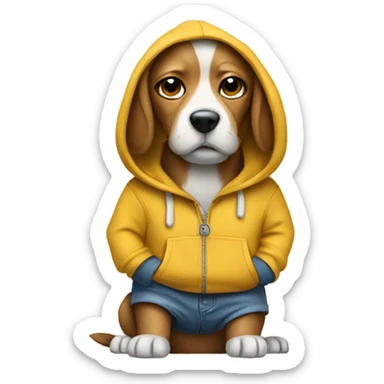 Dog wearing a hoodie with hands in pants pockets sticker