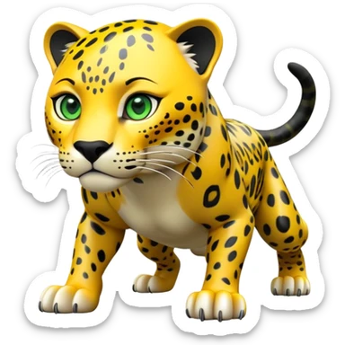 cinematic-jaguar-realistic-full-body-on-all-fours-emoji,-sleek-powerful-frame-poised-for-action,-yellow-fur-adorned-with-bold-black-rosettes,-head-tilted-dramatically,-piercing-green-eyes-locked-onto-its-prey,-simplified-yet-realistic-focus sticker