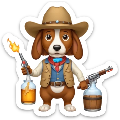 hillbilly basset hound with cowboy hat moonshine and a gun sticker