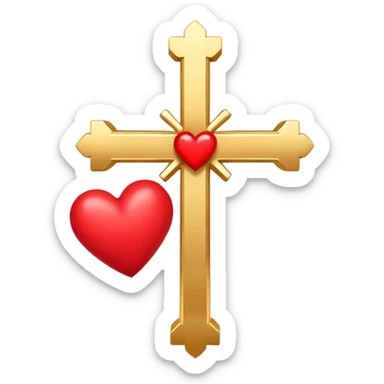Two red  hearts around  a simple gold cross  sticker