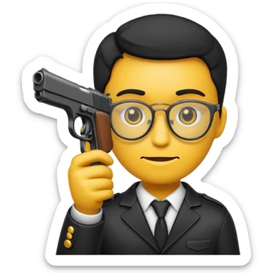 Quiero un emoji con lentes negros con una pistola automática en la mano sticker