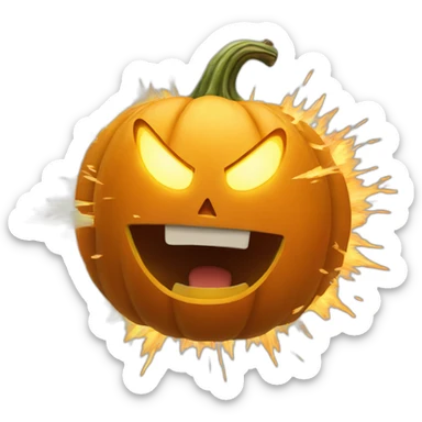 an exploding pumpkin with a shocked face sticker
