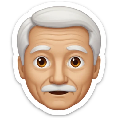 Illustrated emoji of an old man, white hair, no facial hair, dark eyes, tanned skin  sticker