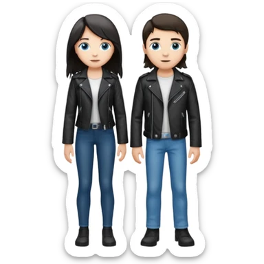 full-length couple, girl with long silver hair and blue eyes in black leather jacket, boy with dark brown hair in white shirt sticker