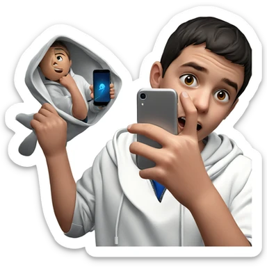 boy in hoodie with phone sticker