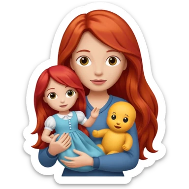 long red haired woman holding  doll sticker