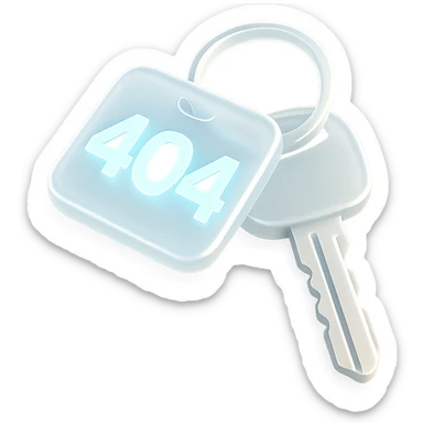 A set of 3D rendered car keys with a distinctive key fob displaying "404" in a light sky blue #ace8de sticker