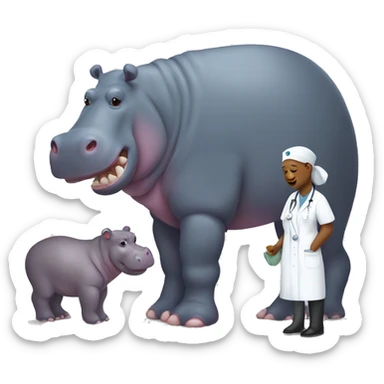 Sick dad hippo with mom nurse hippo sticker