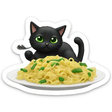 black Cat green eyes eating pasta sticker