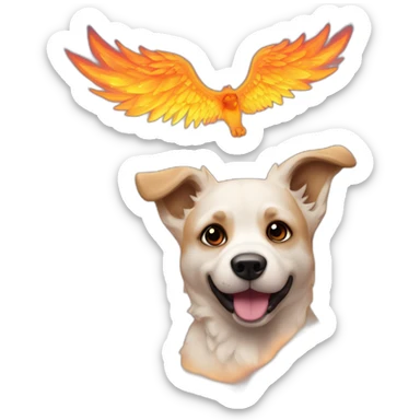 Perro con alas en un cielo de fuego sticker