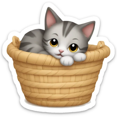 Kitten curled up in a basket sticker