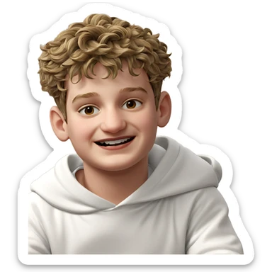 happy boy in white hoodie sticker