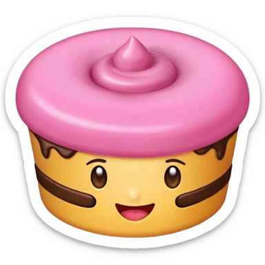 Yumuş yumuş pembe ayıcık elinde kremalı kek tutan sticker