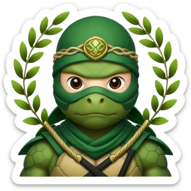 a turle ninja wearing laurel wreaths sticker