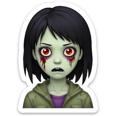 Girl, zombie, black hair, medium long, emo, shaggy, dark, spooky, creepy expression sticker