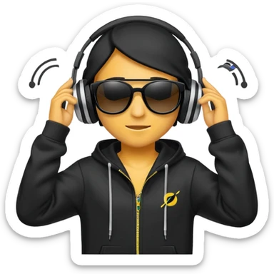 a hoodie with sunglasses and headphones with dancing motion lines sticker