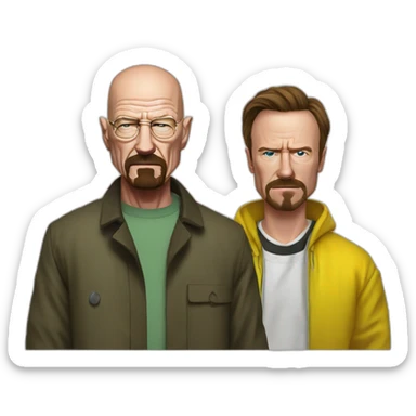 Walter White, standing next to Jesse Pinkman, but they do not look like the same person sticker