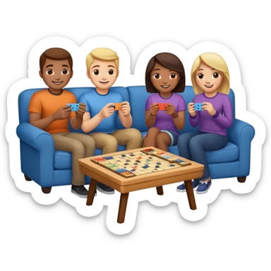 group of friends on couch playing a game sticker