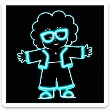 Cabbage Patch Kid dressed as Tron character with neon accessories, 80's retro sci-fi style sticker