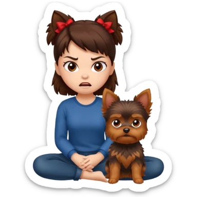Angry Brunette girl with red yorkie  sticker