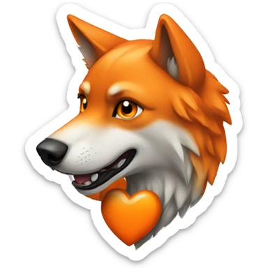 Orange heart with a wolf  sticker