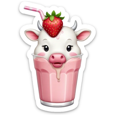 Strawberry cow drinking a milkshake sticker