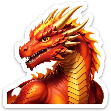 cinematic-noble-fierce-fire-dragon-portrait-emoji,-poised-and-imposing,-with-a-muscular,-scaled-body-ablaze-in-fiery-hues-of-crimson,-molten-orange,-and-molten-gold,-and-intense,-burning-eyes-that-mirror-the-heart-of-a-volcano;-rendered in detail sticker