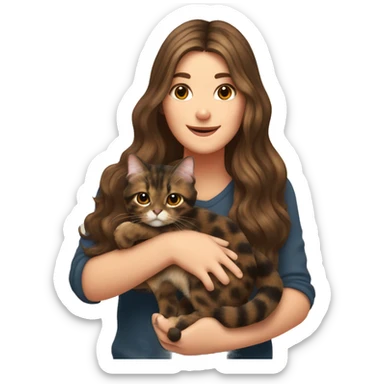 Tortoiseshell cat being held by a white girl with long wavy brown hair  sticker