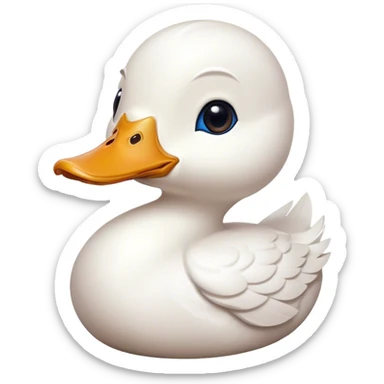 Cinematic Noble White Duck Portrait Emoji, Poised and regal, with a sleek, streamlined build and a pristine, well-groomed pure white plumage, deep-set soulful bright eyes, Simplified yet sharp and sophisticated features, highly detailed, glowing with a soft, dignified glow, high shine, intelligent and graceful, stylized with an air of aquatic elegance, focused and attentive, soft glowing outline, capturing the essence of a watchful and confident waterfowl, so majestic it feels as though it could glide out of the screen with effortless authority! sticker