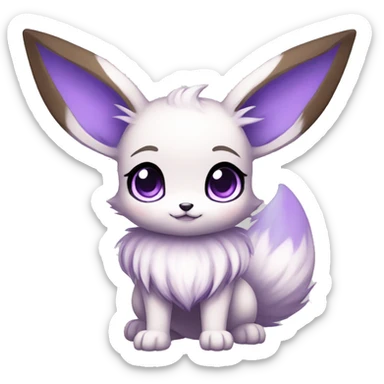 Kawaii Pale Eevee with dark brown long emo hair covering her violet eyes Full Body sticker