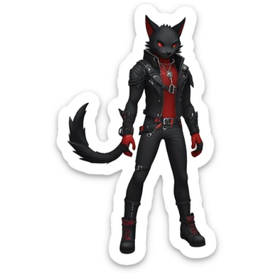 Anthro cool edgy black punk red fantasy nargacuga-bat-cat-Fakemon collar harness full body sticker