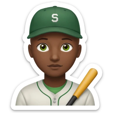 Black bald guy with a baseball cap, brown eyes & a white girl brown hair with green eyes no baseball cap sticker