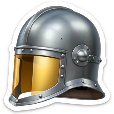 medieval steel helmet with a visor sticker