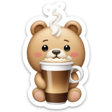 A teddy bear with a bow on top of it’s head drinking a latte sticker