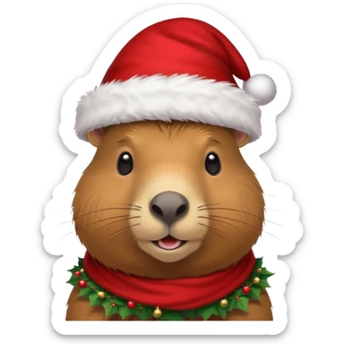 Una capibara con gorro navideño sticker