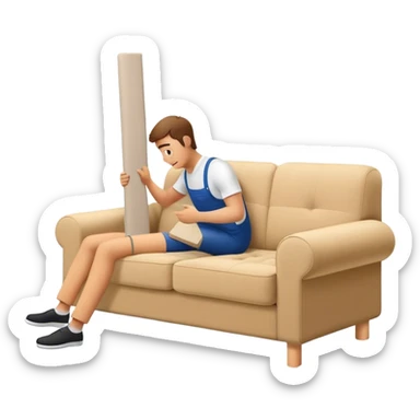 man assembling sofa in ikea sticker