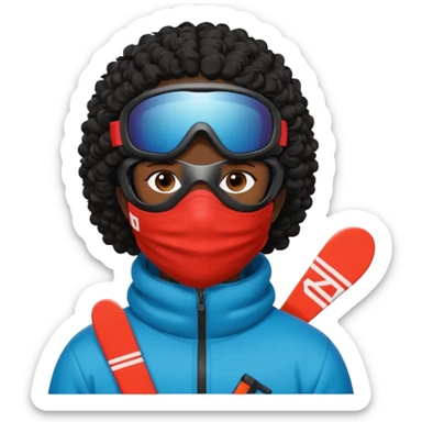 make a yn in a ski mask but but the mask is only covering his mouth and his hair is curly and black and ski goggles on his hair sticker