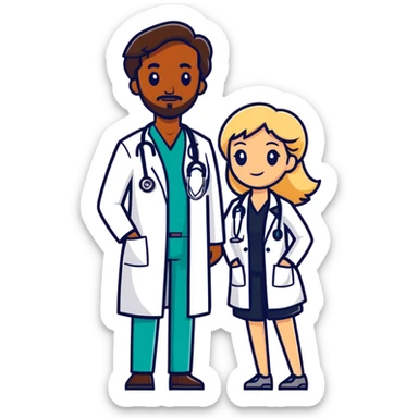 Brown man doctor with blonde woman sticker
