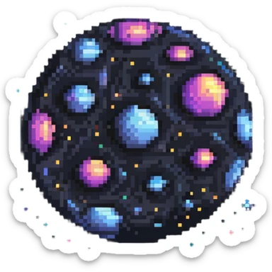 galaxy nebula orb, pixel art style, tiny stars and cosmic swirls sticker