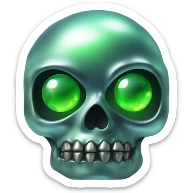 A metallic peralescent skull with glowing green gem eyes and black thorns sticker