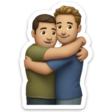 Two normal sized guy hugging a chubby guy  sticker