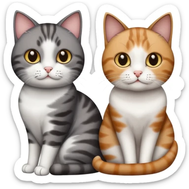 3 different coloured short haired cats including; a dark brown tabby and white cat, and a dark grey and white  sticker
