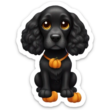 Black Cocker spaniel dog wearing pumpkin costume sticker