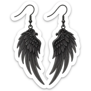 goth earrings, black angel wing, ethereal gothic, delicate sticker
