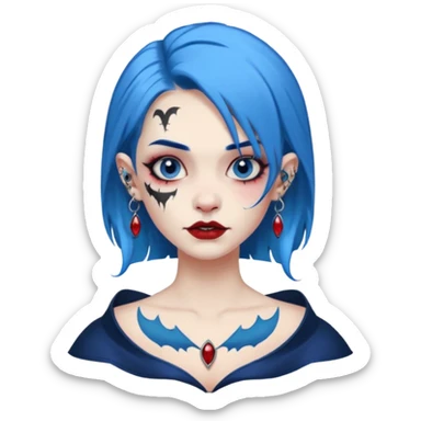 wampire with blue hair and face tattooed and extra big earing sticker