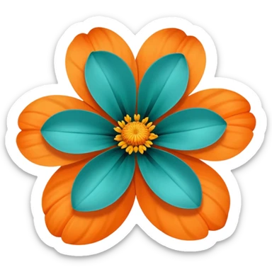 flower with teal petals and orange center sticker