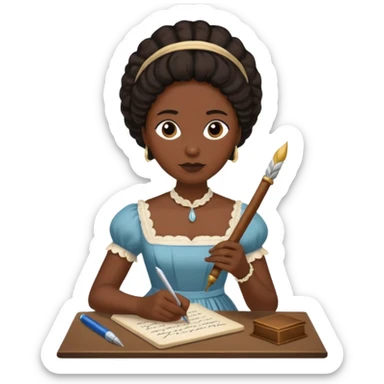 Jane austin writing with a quill in hand, make her black sticker