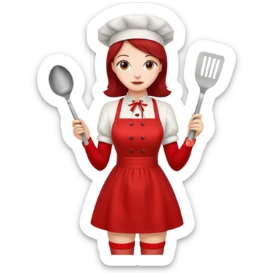 pinup girl in dress and stocking while cooking sticker